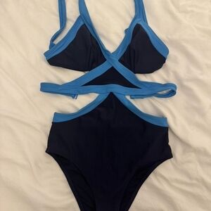 Aerie Blue and Black Strappy Swimsuit
